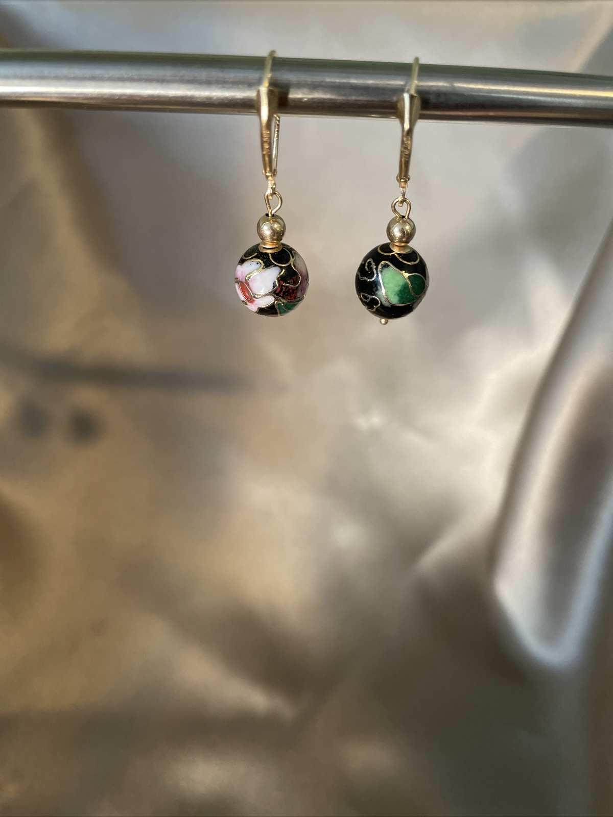 Solid 14k Cloisonné Dangle Earrings - image 3