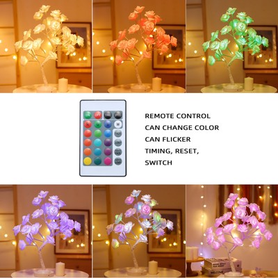 16 Color Changing Rose Tree Lamp w/ Remote Table RGB Lights Bedroom Night Lamp