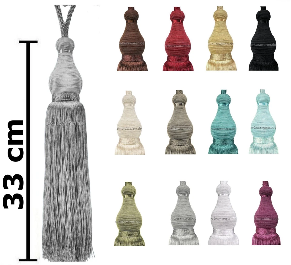 E-KURZWAREN Quasten 33cm mit Kordel 50cm Raffhalter Troddel Gardinen Vorhänge 11 Farben