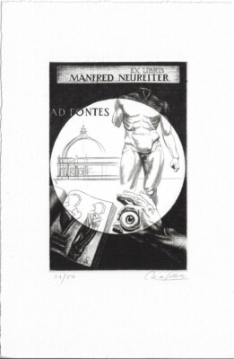 JÜRGEN CZASCHKA: Exlibris für Manfred Neureiter, ''ad fontes''
