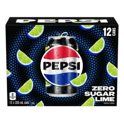 12 Cans of Pepsi Zero Sugar Lime Flavored Soda Soft Drink 355 ml / 12 oz Each