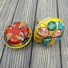 Tin Litho Noisemakers Lot of 2 Rattles Rattlers Clowns Baloons Funny Vintage
