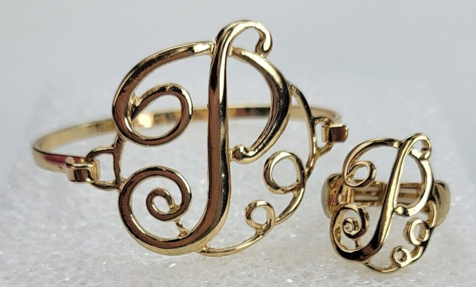 Monogram Initial Letter P Bangle Bracelet And Str… - image 3
