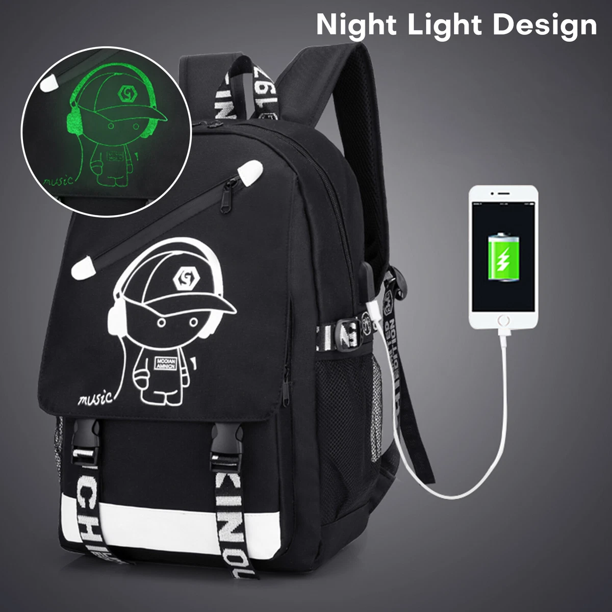 Boys Backpack School Bag Girls Travel Luminous Bookbag w USB