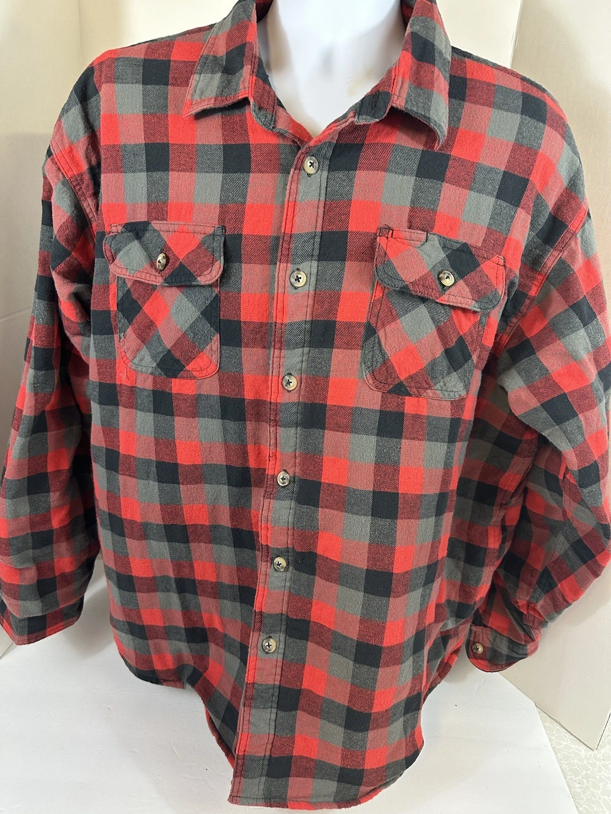 Wrangler Mens Quilt Lined L/S Flannel Plaid Shirt Outdoors Size XXL Red