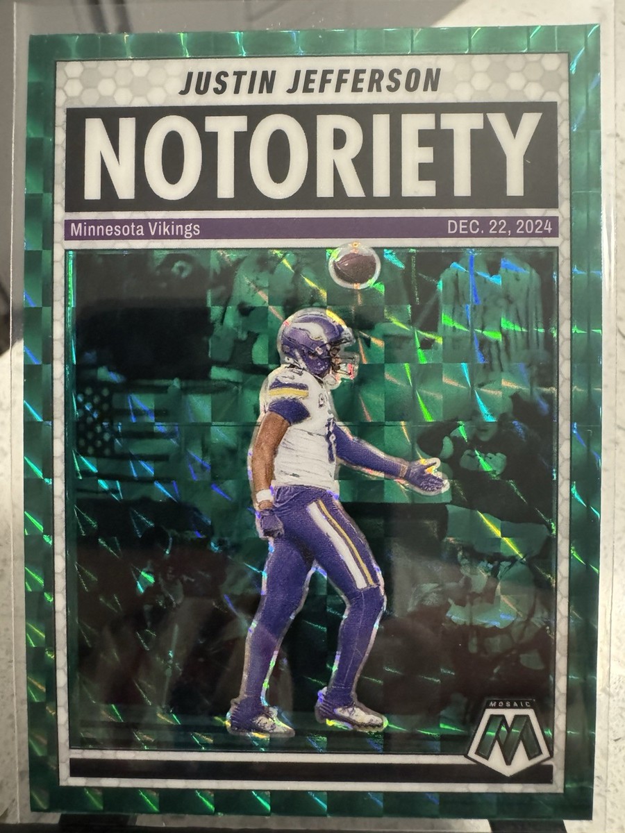 2025 Panini Mosaic Justin Jefferson Notoriety Green Mosaic Prizm