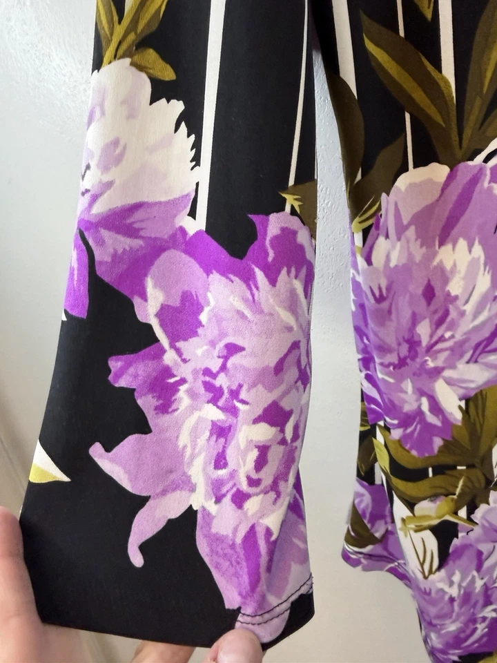 JM Collection Women’s Size L 3/4 Sleeve Floral Print Black Purple White - Image 4 of 4