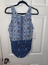 Jantzen Women  s NWT Ocean Mosaic Farrah High Neck One Piece Swimsuit Size 16