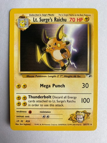 Lt. Surge's Raichu 28/132 Rare Non-Holo Gym Heroes Unlimited English Pokémon NM
