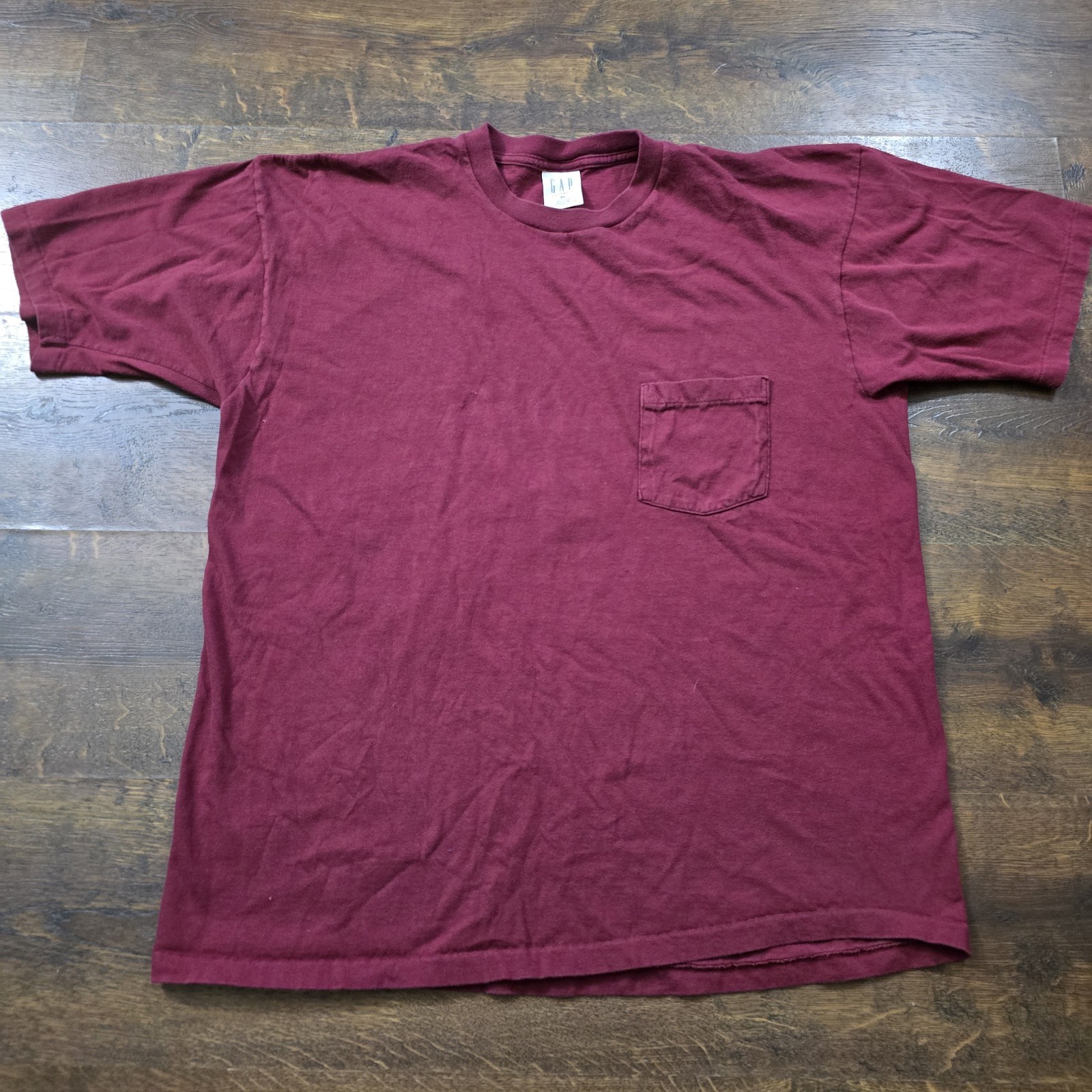 Vintage 90s Gap Blank Pocket T Shirt Size Xl Made in USA Maroon Single Stitch