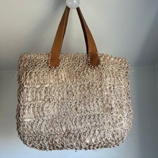 Woven Jute Straw Leather Shoulder Tote Large Neutral Summer Beach Bag
