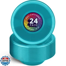 DecorRack 24 Small Plastic Bowls, 7 inch Disposable 12 oz Serving Bowl, Fruit