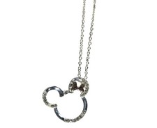 Disney Minnie Mouse Silver-Tone Necklace Rhinestone Rose Gold tone Bow Pendant