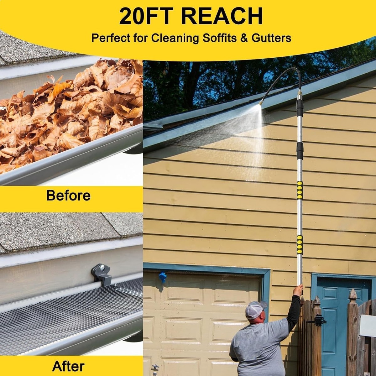 Extendable Gutter Tool 20FT Tool - Telescopic Extension With Quick ...