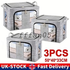 3Pcs 66L Folding Storage Box Made of Thick Fabric Steel Frame Wardrobe Organizer