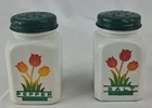 Vintage Anchor Hocking Salt and Pepper Shakers Milk Glass With Tulips
