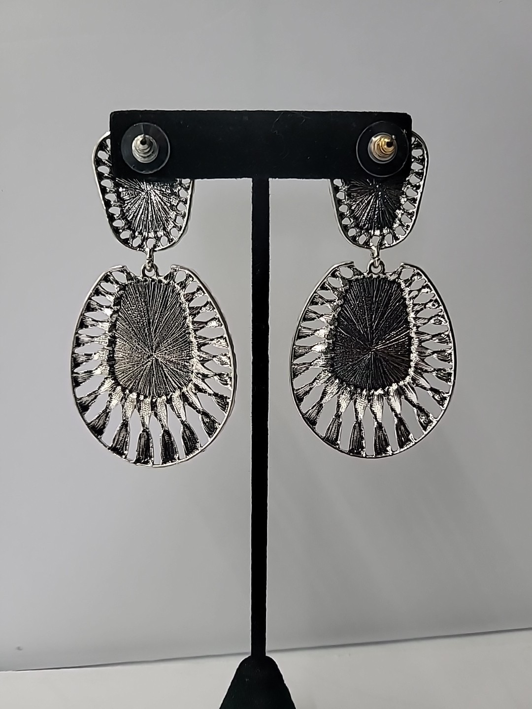 Yellow Stone Statement Dangle Earrings Silver Ton… - image 7