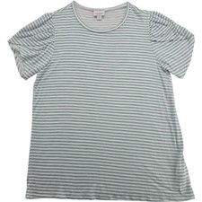 Women's LuLaRoe Striped Blue White Puff Sleeve Ruffle Shirt Size M