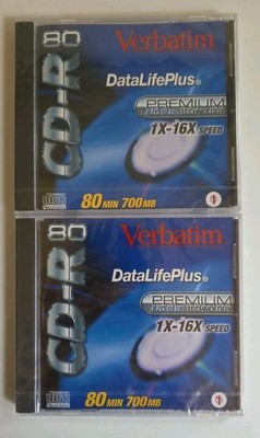 2x Verbatim DataLifePlus CD-R 80 Min 700MB Premium Tech Azo Blue 1X-16X Speed
