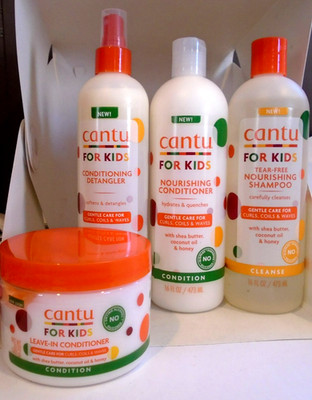 Cantu for Kids Haircare Regimen Set Large Size Shampoo, Conditioners Detangler
