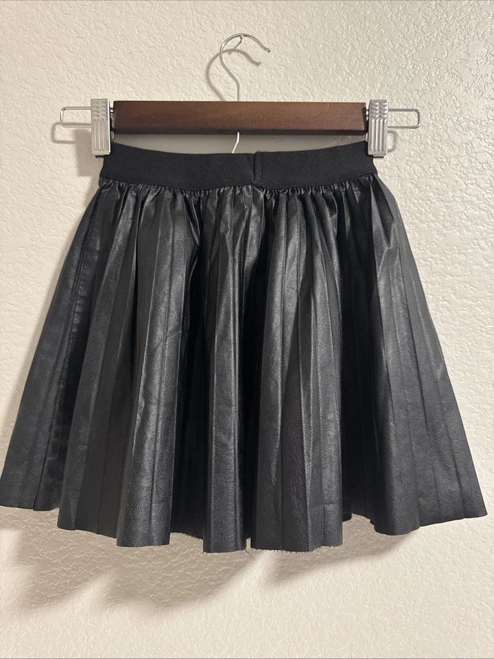Falda para niñas talla 6 imitación cuero plisada regreso a la escuela otoño academia Foto 2 de 4