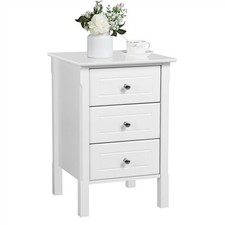 White Bedside Table Nightstand Bedside Cabinet with 3 Drawers Storage Unit Home