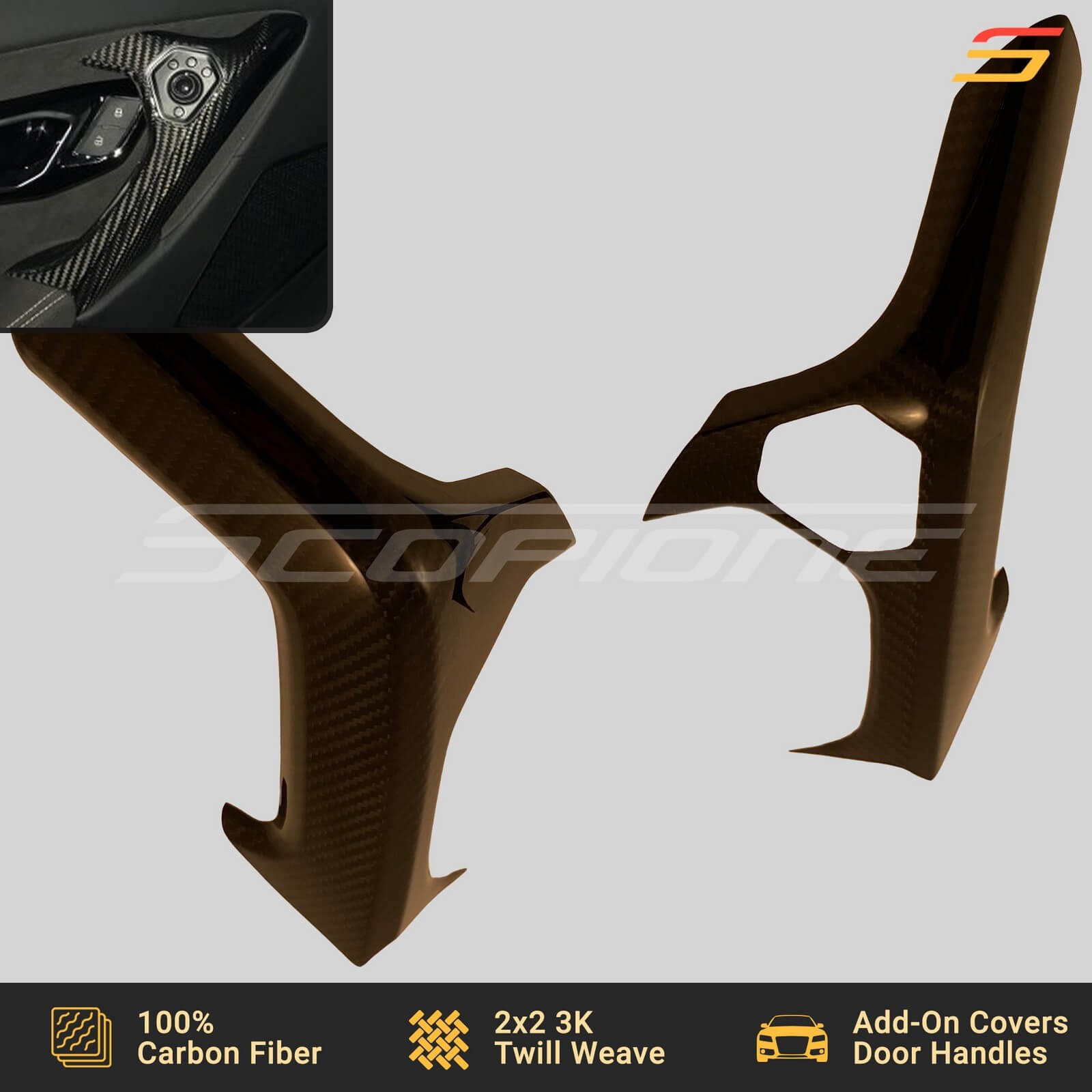 Scopione Carbon Fiber Add-On INT Door Handle Covers Trim for Lamborghini Huracan