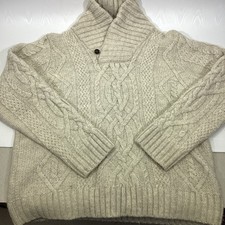 Eddie Bauer Men's Sz XL Wool Blend Ivory Cable Knit Fisherman Sweater Vintage