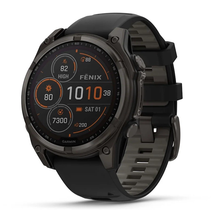 Garmin Fenix 8 Solar Sapphire 47mm GPS Watch Carbon Gray DLC Black Gray Band-image