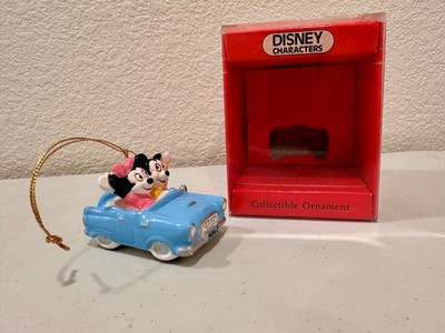 Vintage Schmid Disney Mickey & Minnie in blue Ford Thunderbird Ornament, Mint