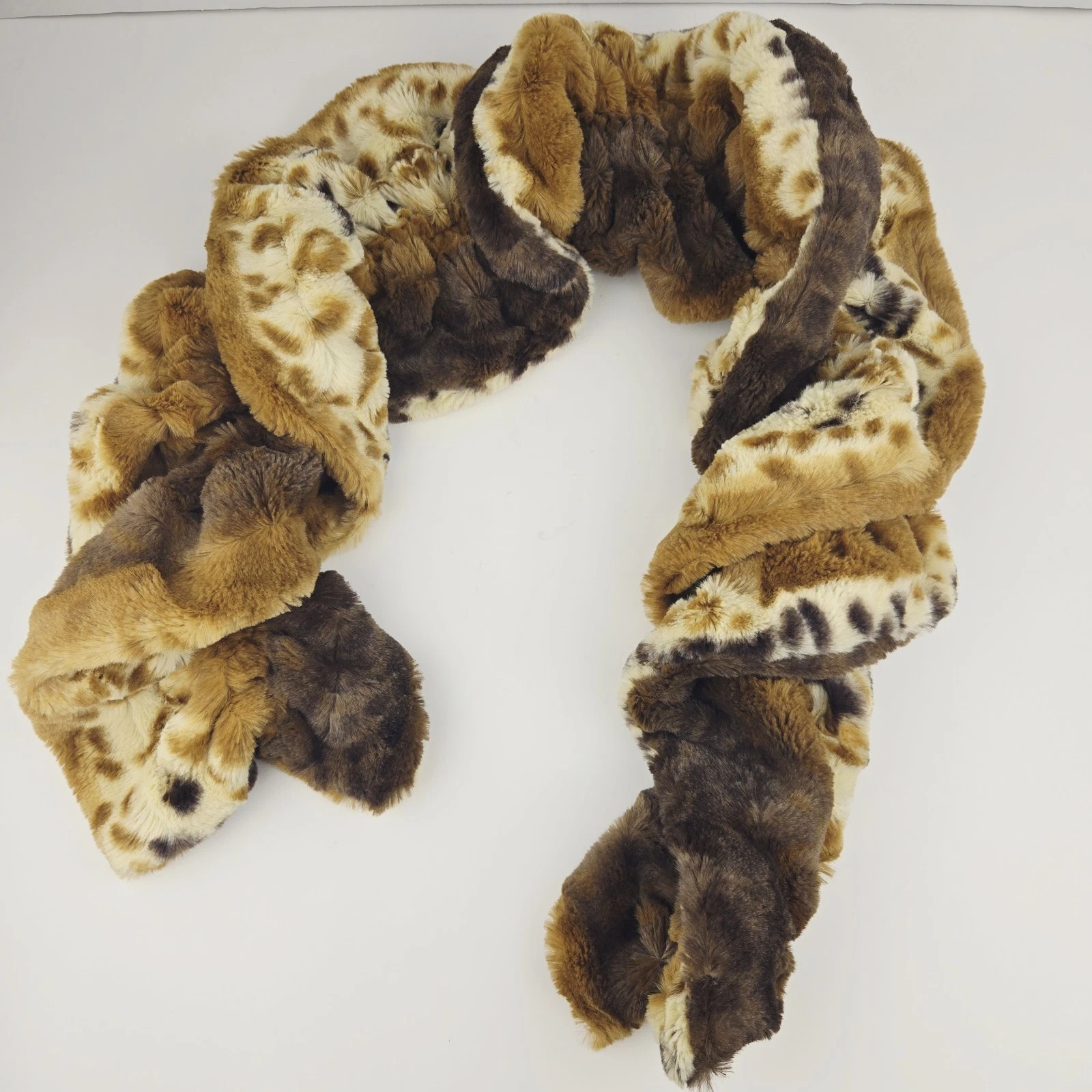 Dennis Basso Faux Fur Pull Thru Twisty Scarf Stole Soft Leopard Print