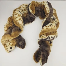 Dennis Basso Faux Fur Pull Thru Twisty Scarf Stole Soft Leopard Print 