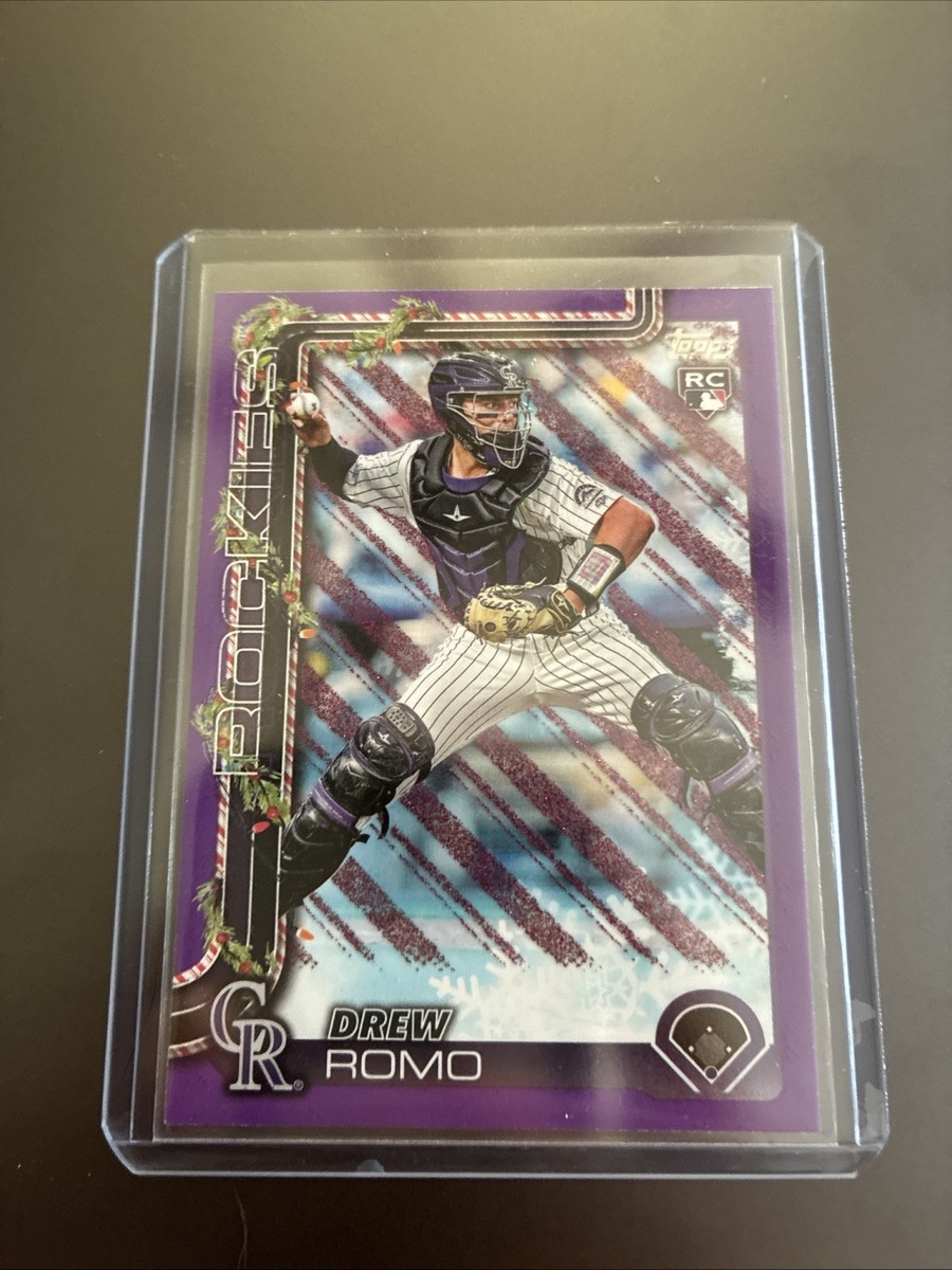 2025 Topps Holiday Purple Glitter #H114 Drew Romo Colorado Rockies