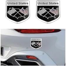 2PCS American Flag 3D Metal Decal, Aluminum Alloy Car Emblem Stickers, Black