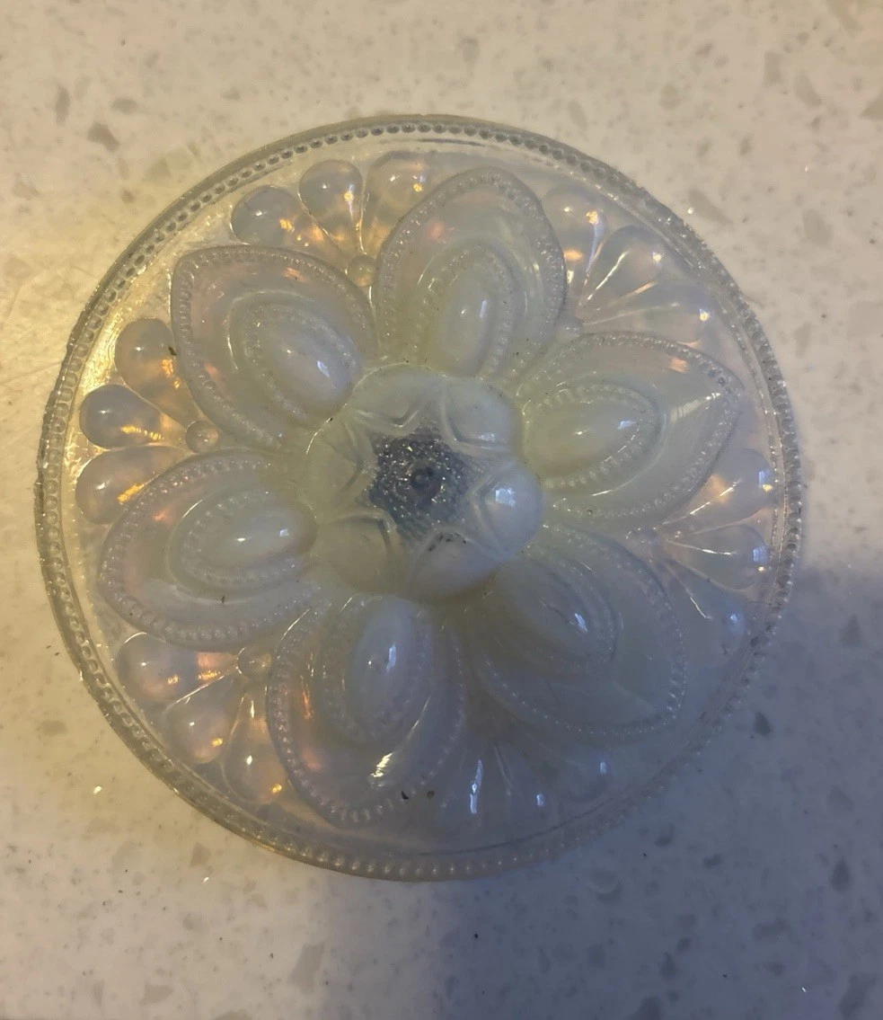 Early American Pressed Glass Curtain Tie Back Fiery Opal Boston & Sandwich 1800s