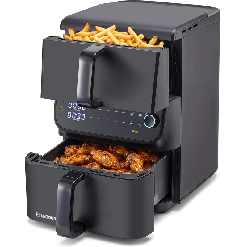 Elite Gourmet Dual Stacked Air Fryer 10.5 Qt Total Capacity Pfas-Free Nonstick
Opens in a new window
