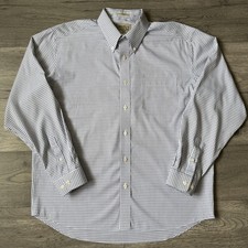 Eddie Bauer Mens Wrinkle Resistant Navy/White Plaid Button Down Shirt Size Large