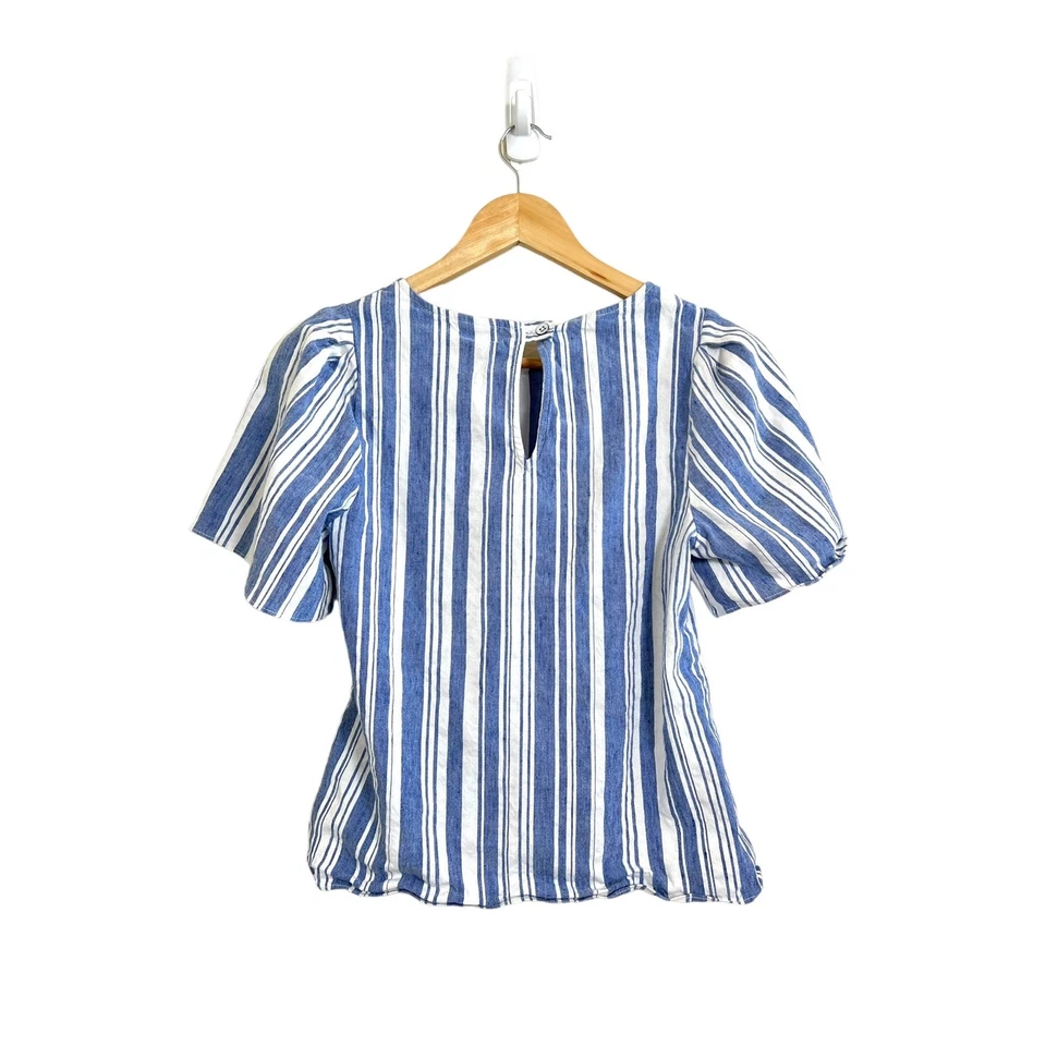 Женская повседневная блузка Cabi в синюю белую полоску с крылом #5343 размер XS льняная смесь - Изображение 3 из 4