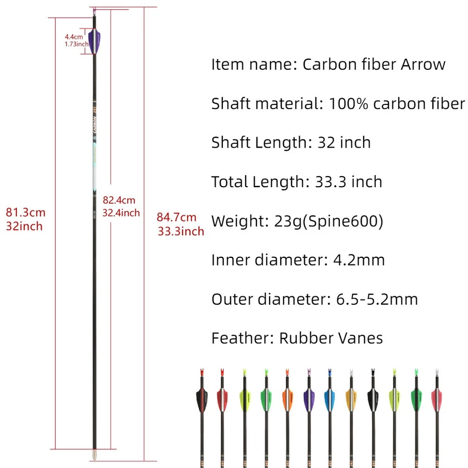 32" Pure Carbon Arrows .001" SP300-1000 Vanes Archery ID4.2mm Bow Hunting Target - Image 3 of 4