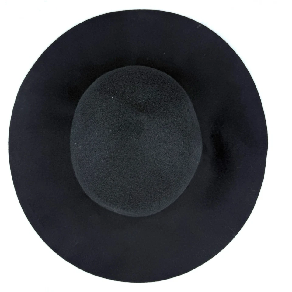 Sombrero 100% Fieltro Lana Flojo Ala Ancha Clásico Negro Sólido Boho Western Foto 2 de 4