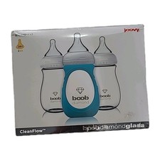 Joovy CleanFlow Boob Diamond Glass Baby Bottles 8oz Blue Sleeve. Sealed 3 pack