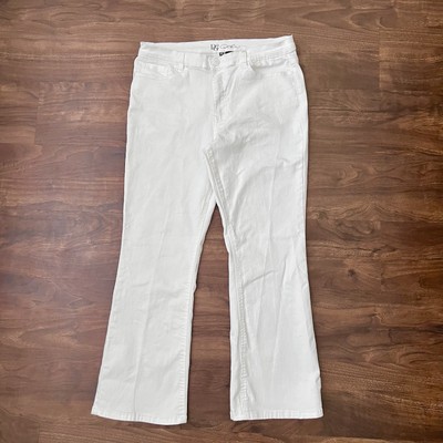 DG2 Diane Gilman White Flare Leg High Rise Virtual Stretch Jeans Women s SZ 14P