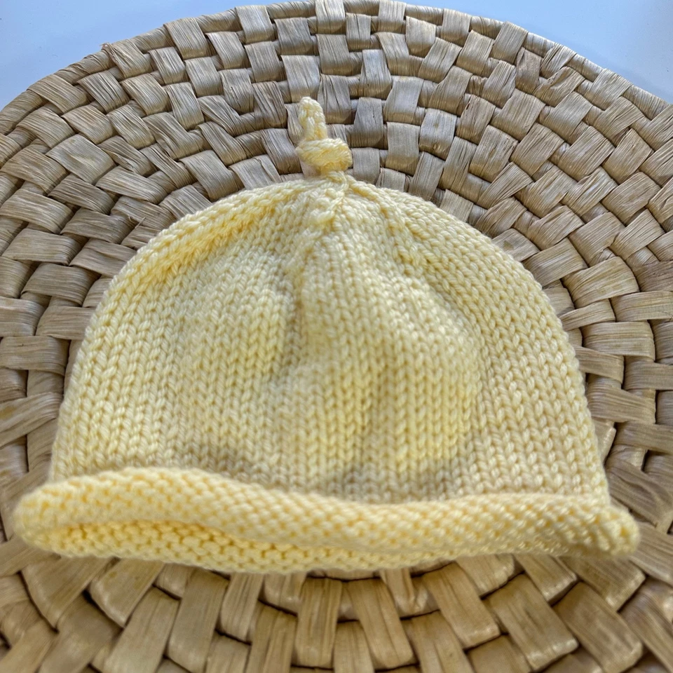 Sombrero tejido bebé recién nacido amarillo nudo gorro cálido acogedor bebé niño pequeño Foto 3 de 4