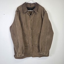 Vintage Woolrich L Coat Field Chore Jacket Brown Canvas Flannel Removable Liner