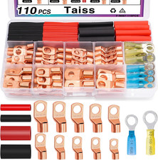 110PCS Copper Wire Lugs Assortment Kit Battery Cable Ring Terminals Heat Shrink