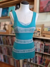 Vintage 1950s Rose Marie Reid Turquoise Embroidered Hourglass Pinup Swimsuit XS