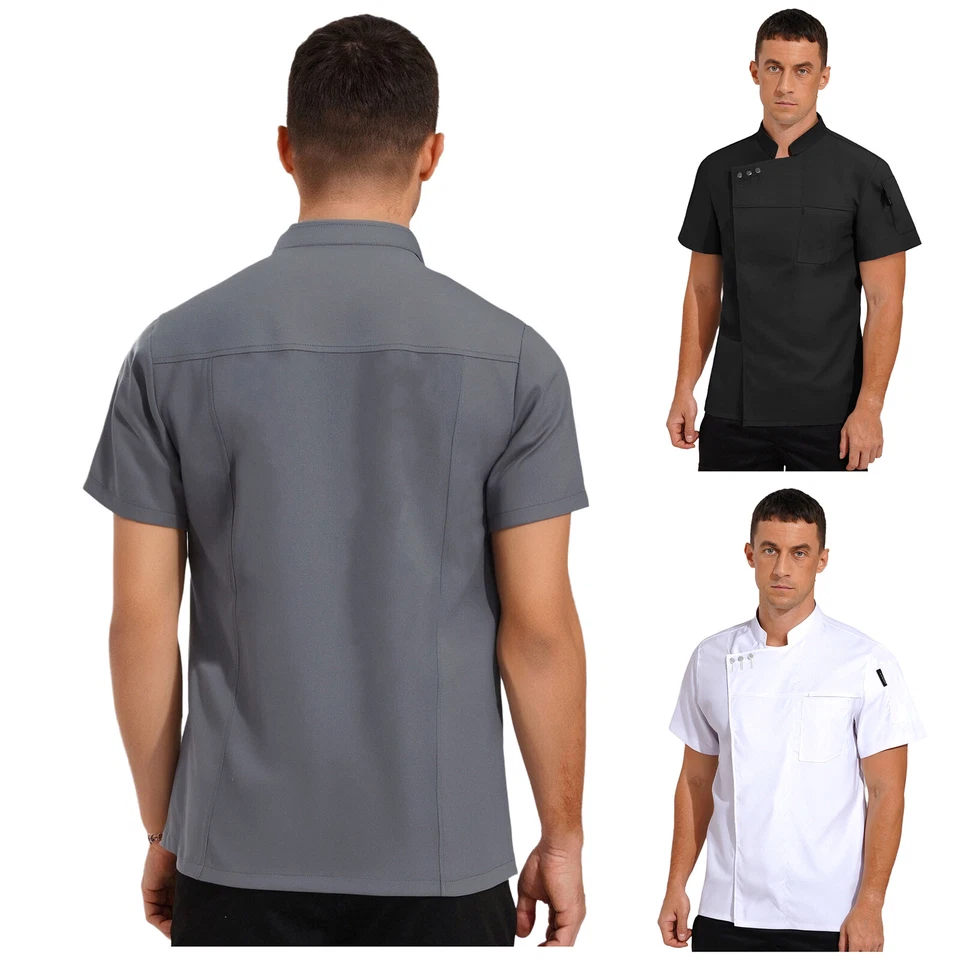 Unisex Men Women Coat Bakery Jacket Short Sleeve Tops Baking Work Lightweight - Image 2 of 4