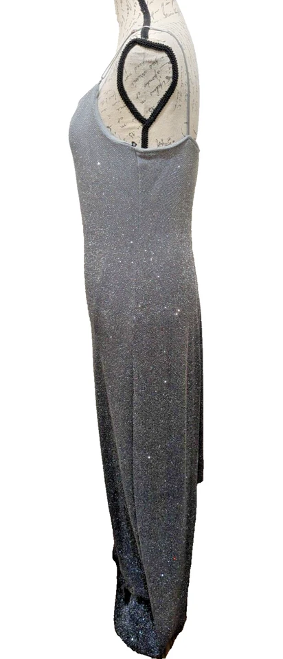 City Triangles Formal Dress L Maxi Black Silver Vtg Retro Whimsey Goth Glitter - Image 4 of 4