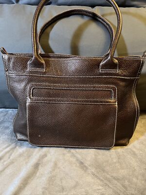 Bosca Genuine Leather Womens Shoulder Bag Laptop Work Tote Burnt Brown Zip