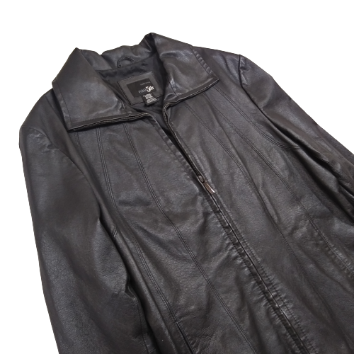 East5th Women Extra Large Motorcycle Jacket Collared Leather Zip Black  05800 | eBay